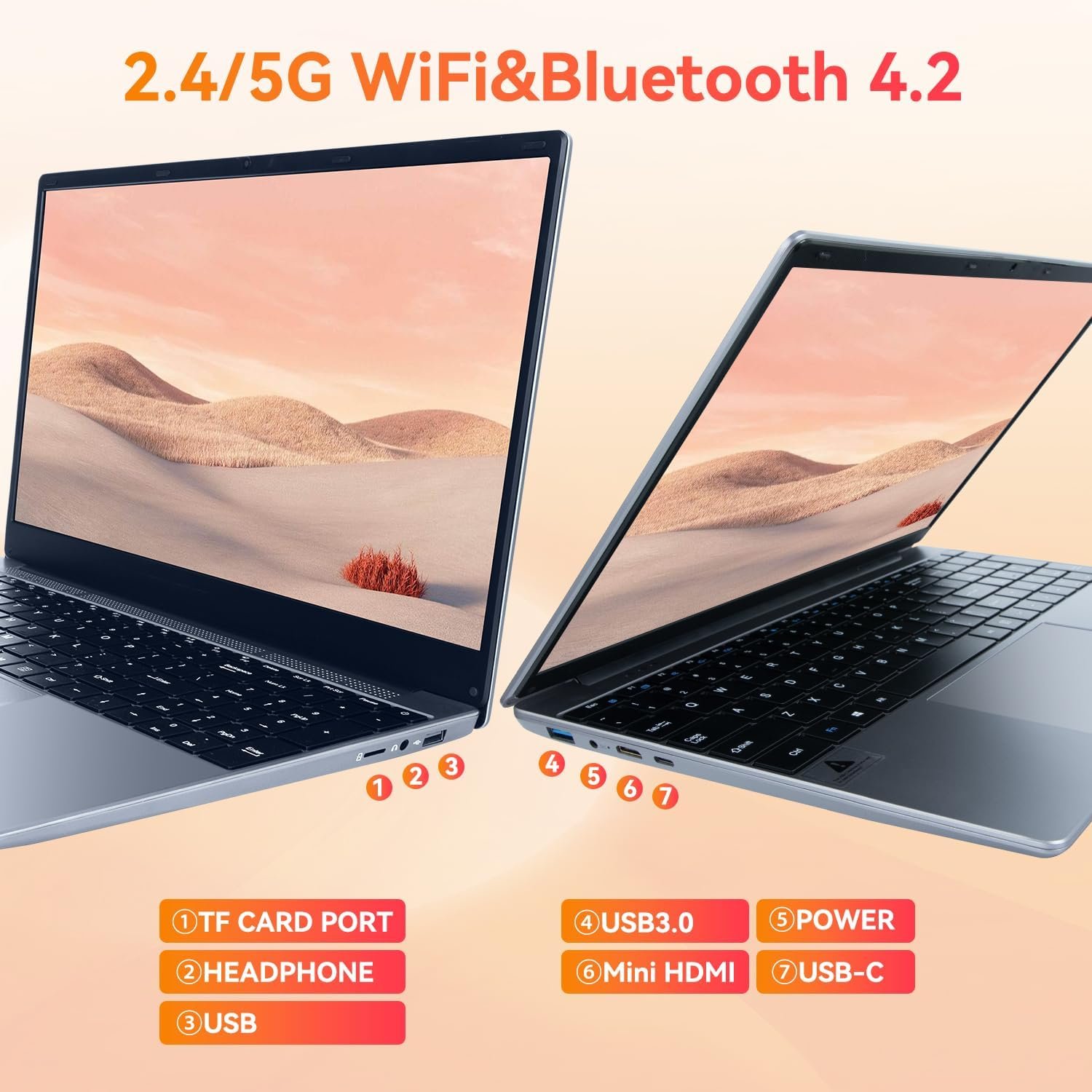 Laptop Computer, 15.6 Laptops, Intel Celeron Quad-Core Processors, 8GB RAM 256GB ROM, 1366 * 768 IPS, Large Battery Capacity, WiFi, Bluetooth, Type-C, TF Card