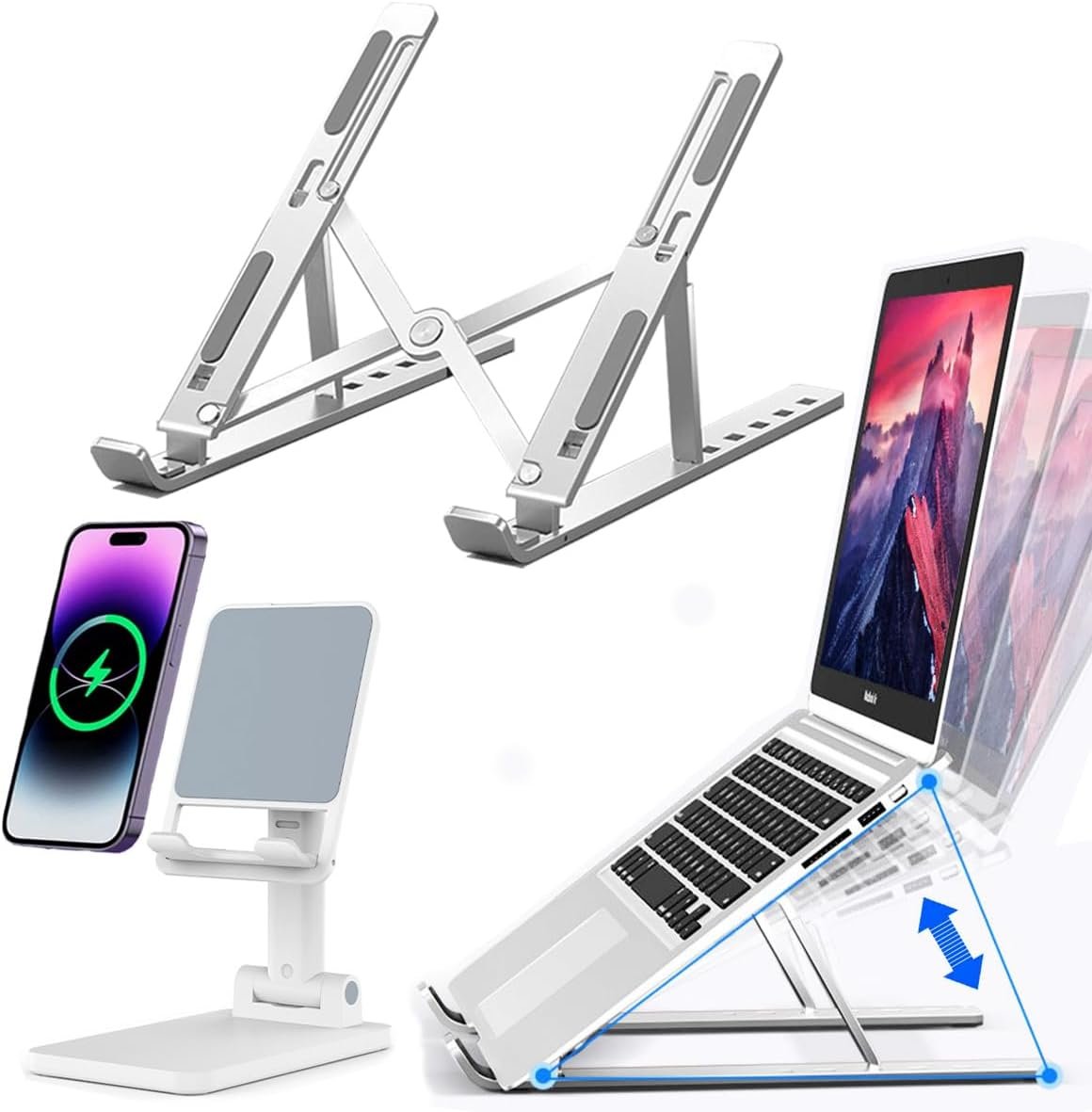 Laptop Stand for Desk, Aluminum Portable Laptop Stand, Phone Stand Holder, Foldable Tablet Notebook Stand for iPad MacBook Stand, Adjustable Height Laptop Stand for Office Desk Accessories