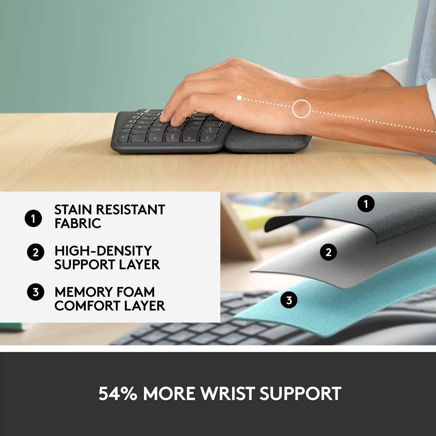 Logitech ERGO K860 Wireless Ergonomic Qwerty Keyboard - Split Keyboard, Wrist Rest, Natural Typing, Stain-Resistant Fabric, Bluetooth and USB Connectivity, Compatible with Windows/Mac,Black