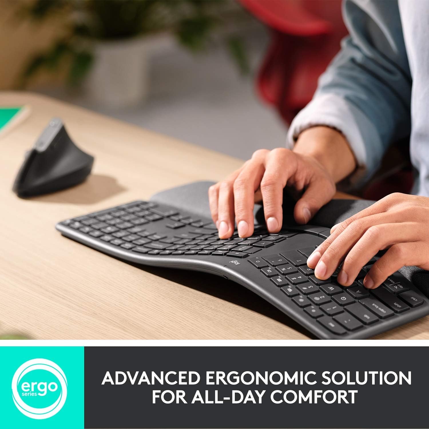 Logitech ERGO K860 Wireless Ergonomic Qwerty Keyboard - Split Keyboard, Wrist Rest, Natural Typing, Stain-Resistant Fabric, Bluetooth and USB Connectivity, Compatible with Windows/Mac,Black