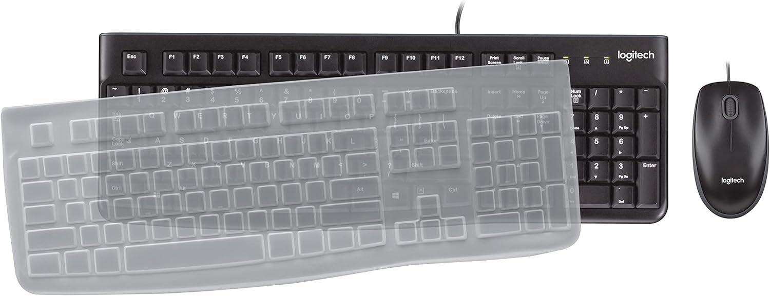 Logitech K120 Wired Keyboard for Windows, Plug and Play, Full-Size, Spill-Resistant, Curved Space Bar, Compatible with PC, Laptop - Black