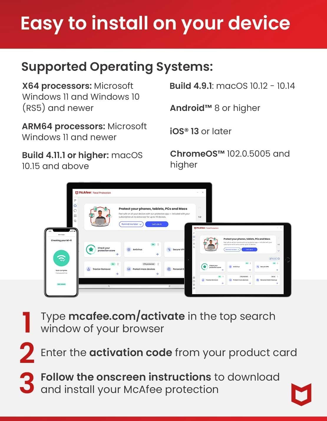 McAfee Total Protection 2024 | 1 Device | Cybersecurity Software Includes Antivirus, Secure VPN, Password Manager, Dark Web Monitoring | Download