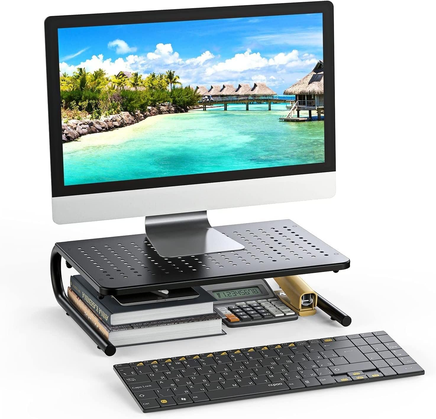 Monitor Stand Riser, Monitor Riser, Laptop Stand for Desk, Laptop Riser, Desk Organizer for Monitor, Laptop Shelf w/Vented for Screen, Computer Stand for Laptop, PC, Printer, for Home  Office