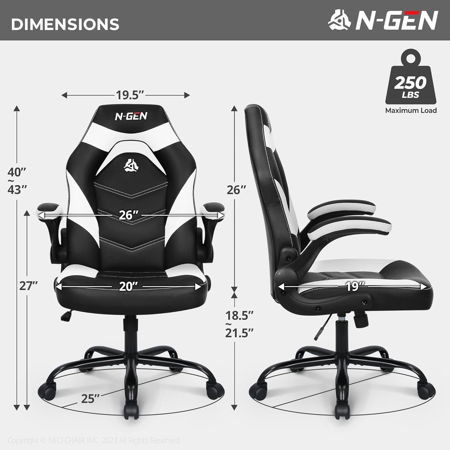 N-GEN Video Gaming Computer Chair Ergonomic Office Chair Desk Chair with Lumbar Support Flip Up Arms Adjustable Height Swivel PU Leather Executive with Wheels for Adults Women Men (Pink)