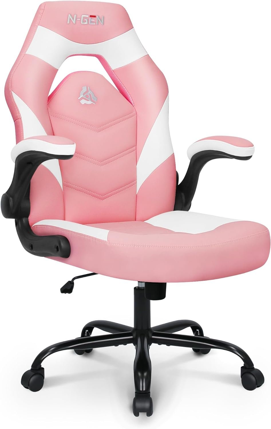 N-GEN Video Gaming Computer Chair Ergonomic Office Chair Desk Chair with Lumbar Support Flip Up Arms Adjustable Height Swivel PU Leather Executive with Wheels for Adults Women Men (Pink)