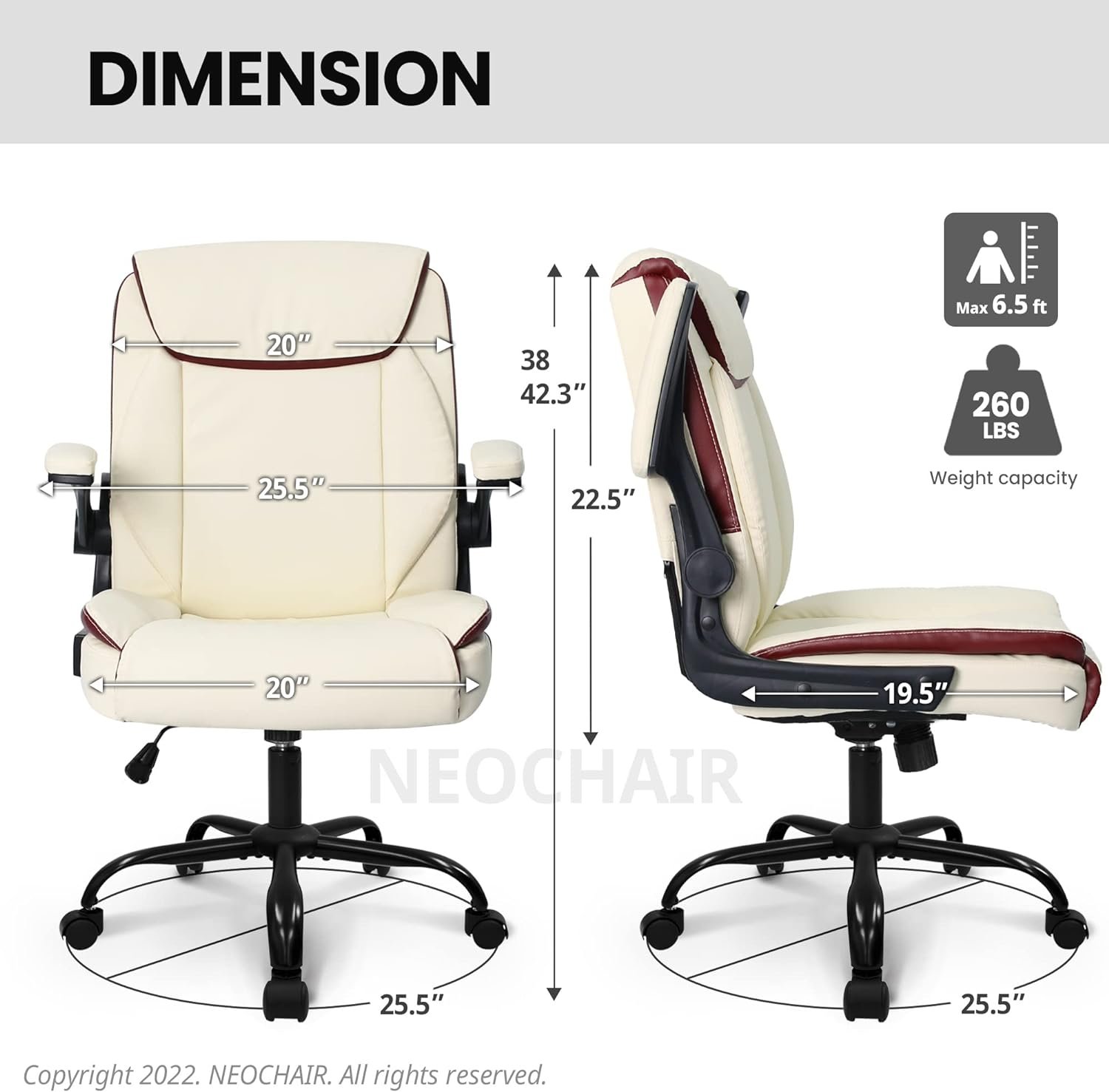 NEO CHAIR Office Chair Adjustable Desk Chair Mid Back Executive Comfortable PU Leather Ergonomic Gaming Back Support Home Computer with Flip-up Armrest Swivel Wheels (Jet Black)