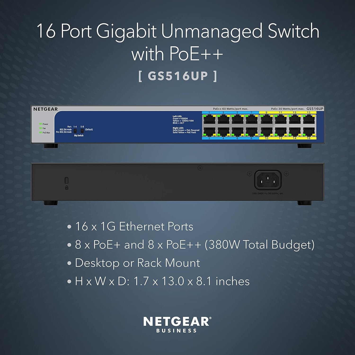 NETGEAR 8-Port Gigabit Ethernet Unmanaged PoE Switch (GS108PP) - with 8 x PoE+ @ 123W Upgradeable, Desktop, Wall Mount or Rackmount, and Limited Lifetime Protection