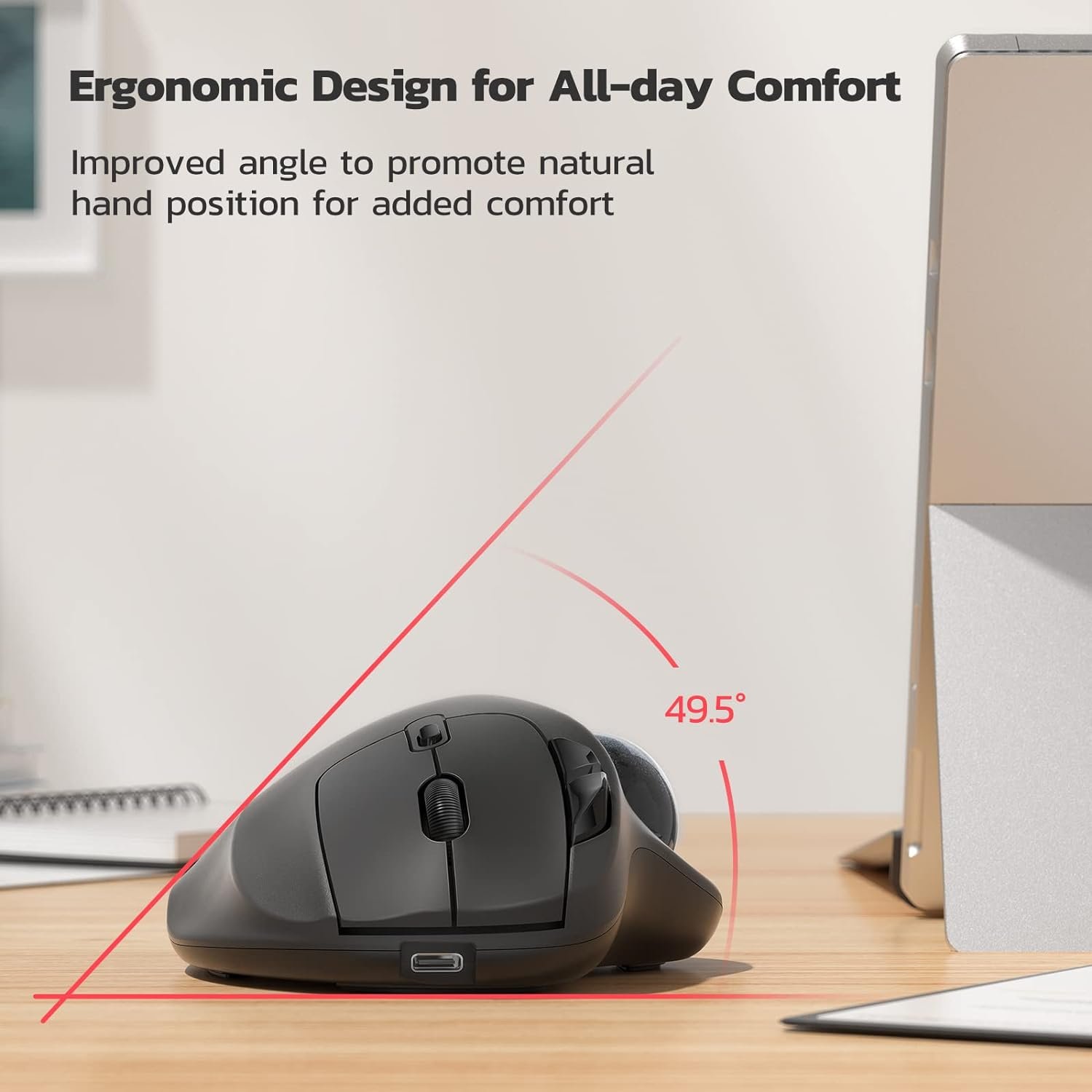 Nulea M501 Wireless Trackball Mouse, Rechargeable Ergonomic, Easy Thumb Control, Precise  Smooth Tracking, 3 Device Connection (Bluetooth or USB), Compatible for PC, Laptop, iPad, Mac, Windows.