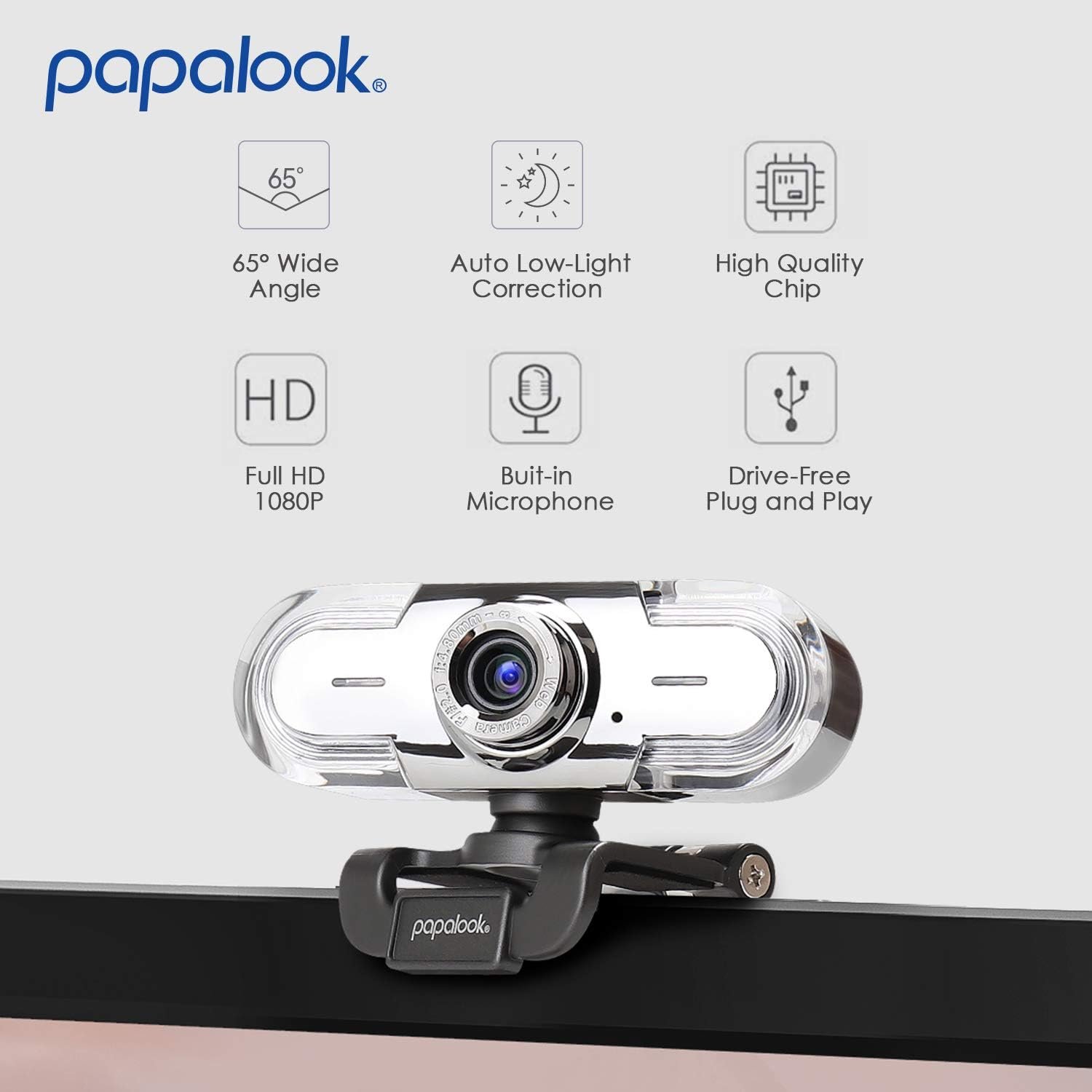 papalook 1080P Webcam with Ring Light and Privacy Cover, PA552 Full HD Streaming Web Camera with Dual Microphones, Plug and Play USB Webcam for PC Laptop Desktop, Zoom Skype Teams Video Conference