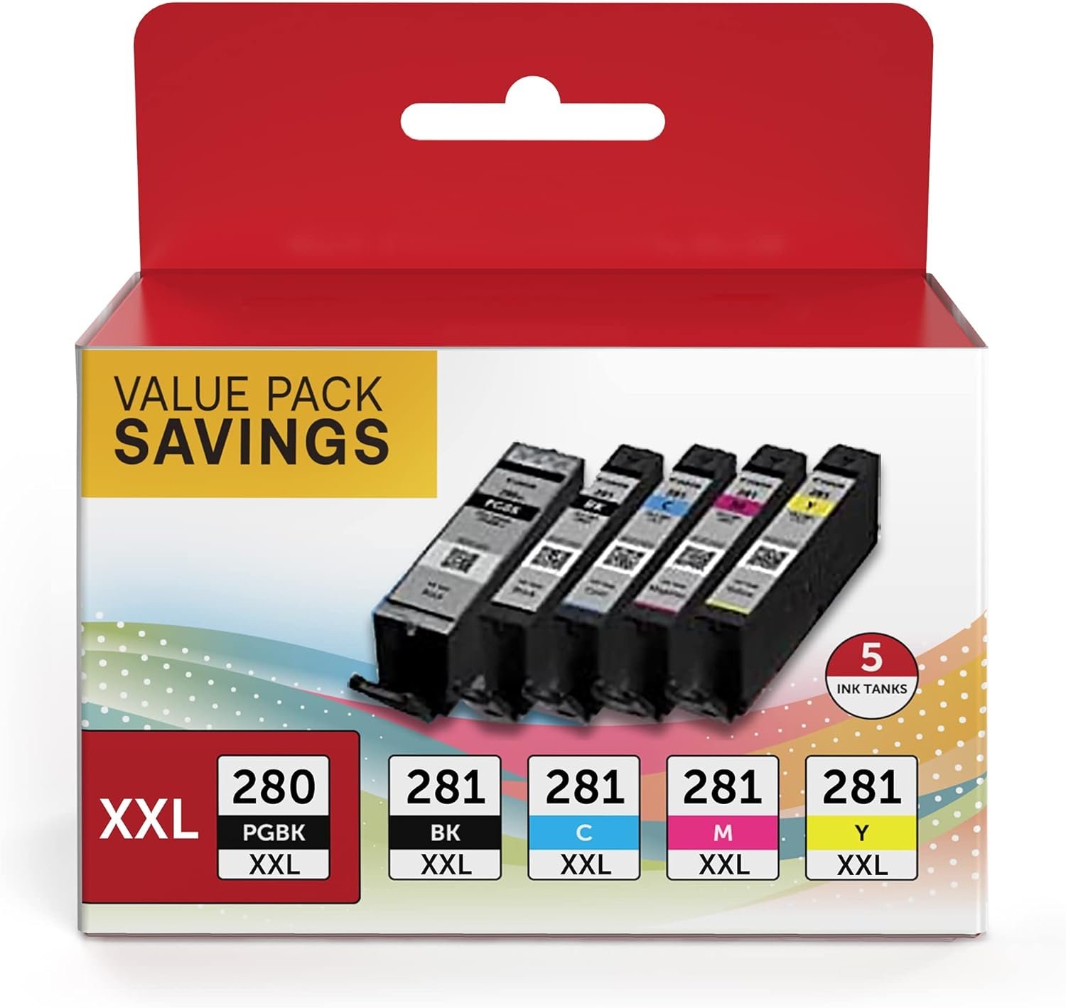 PGI-280 XXL/CLI-281 XXL Ink Cartridge 5 Color Value Pack Replacement for Canon 280 281 Ink Cartridges Compatible with Printer PIXMA TR8520 TR8620 TR7520 TR8600 TS6120 TS6220 TS9120