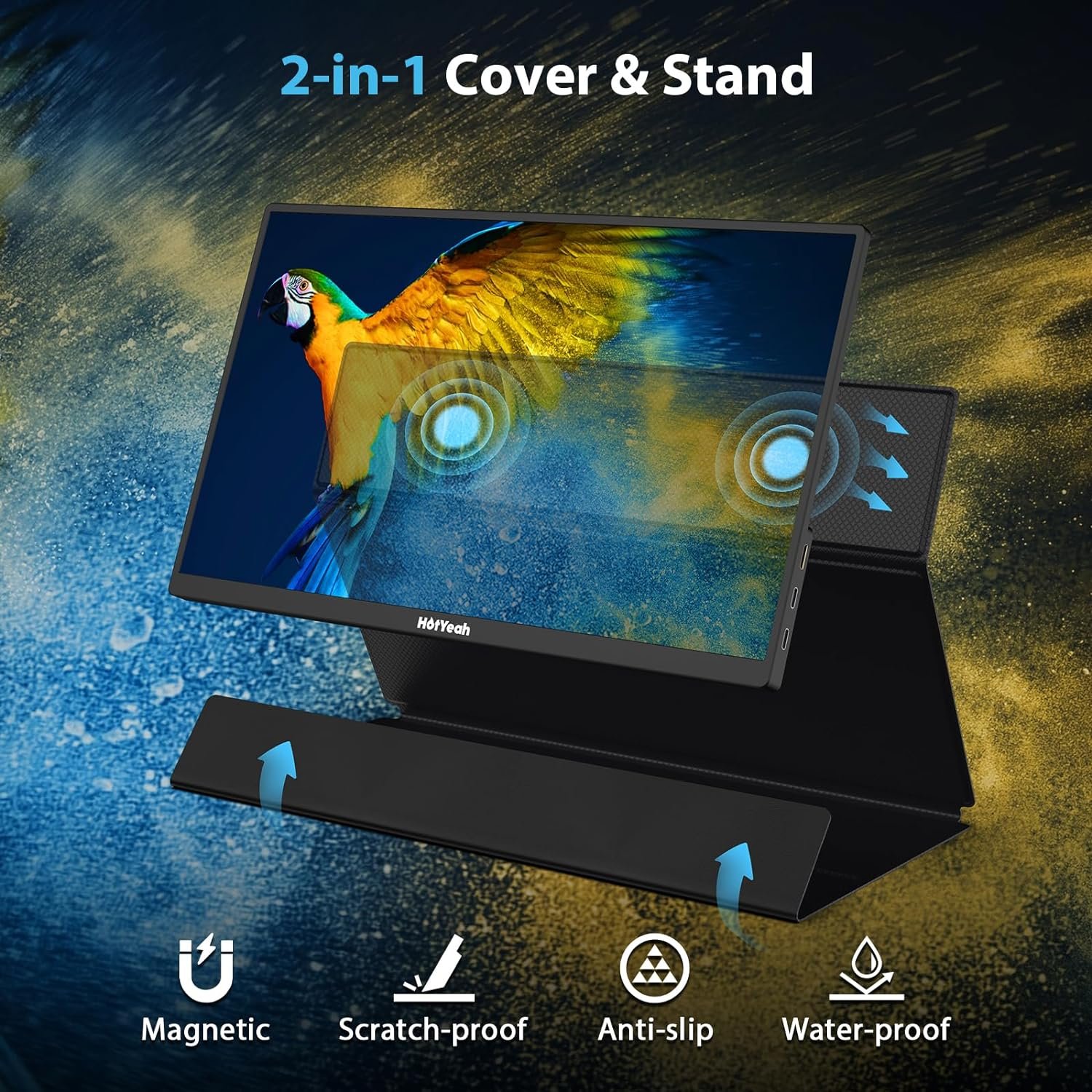 Portable Monitor, 16.1in 1080P FHD Laptop Monitor USB-C HDMI External Computer Display HDR IPS Gaming Monitor w/Smart Cover  Speaker, 2nd Screen for PC Mac Phone Switch PS5