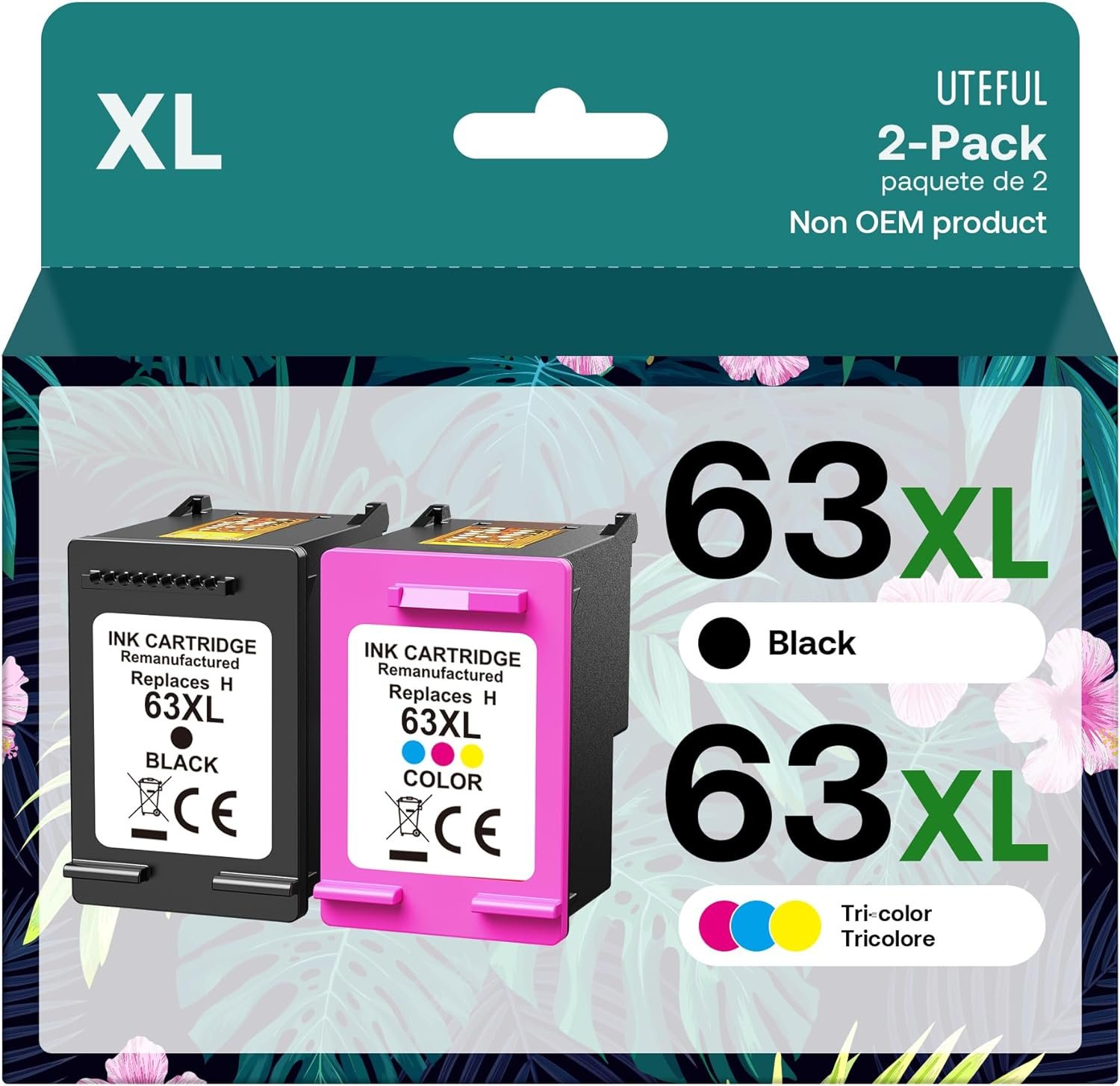 Remanufactured Ink Cartridges Replacement for HP Ink 63 63XL Compatible with OfficeJet 3830 4650 4655 5255 5258 5200 Envy 4510 4520 DeskJet 1110 3630 Printer (1 Black,1 Tri-Color)