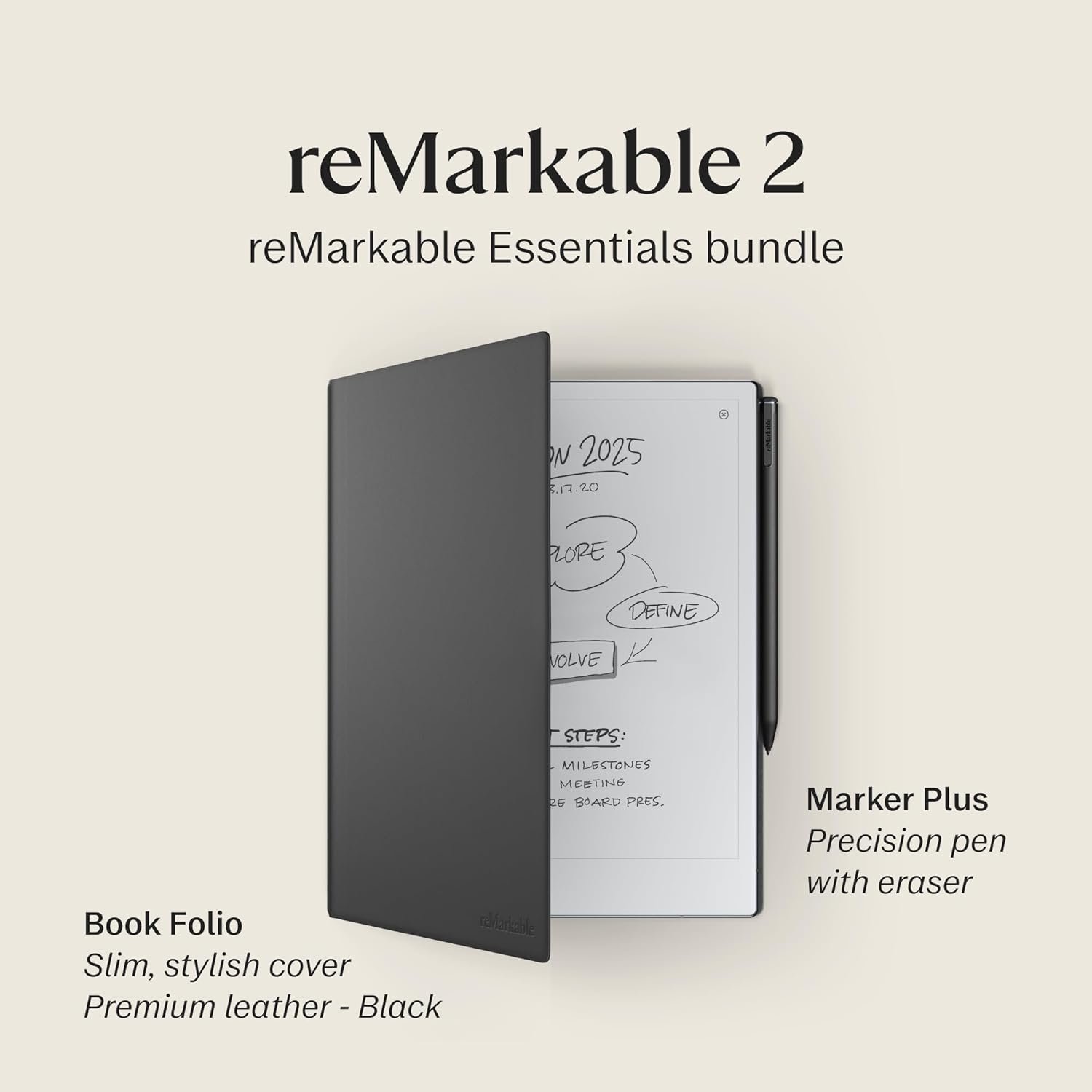 reMarkable 2 Bundle - reMarkable 2 Tablet (10.3” Digital Paper Display) – Includes Marker Plus, 9 Spare Marker Tips, USB-A to USB-C Cable, 1-Year Free Connect Trial