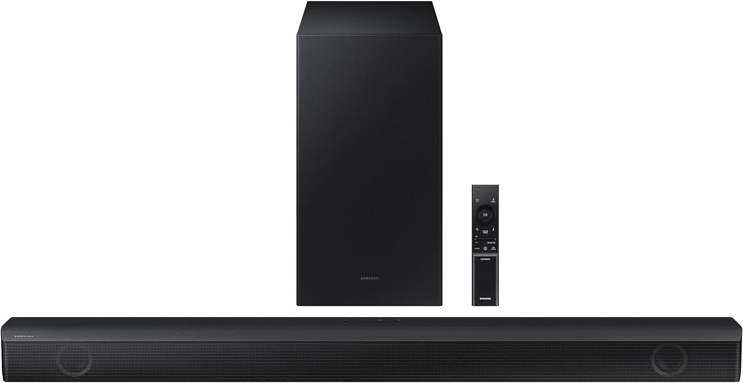 Samsung HW-B550/ZA 2.1ch Soundbar with Dolby Audio, DTS Virtual:X, Subwoofer Included, Adaptive Sound Lite, Bluetooth Multi-Device Connection, Wireless Surround Compatible, 2022, Black