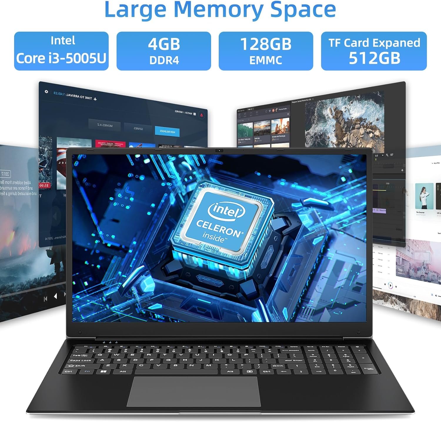 SGIN Laptop Computer, 17 inch Laptop with Intel Core i3-5005U Processor, 4GB DDR4, 128GB SSD, FHD 1920 * 1080 Display, WiFi, USB3.2, Type_C, 8000mAh Battery