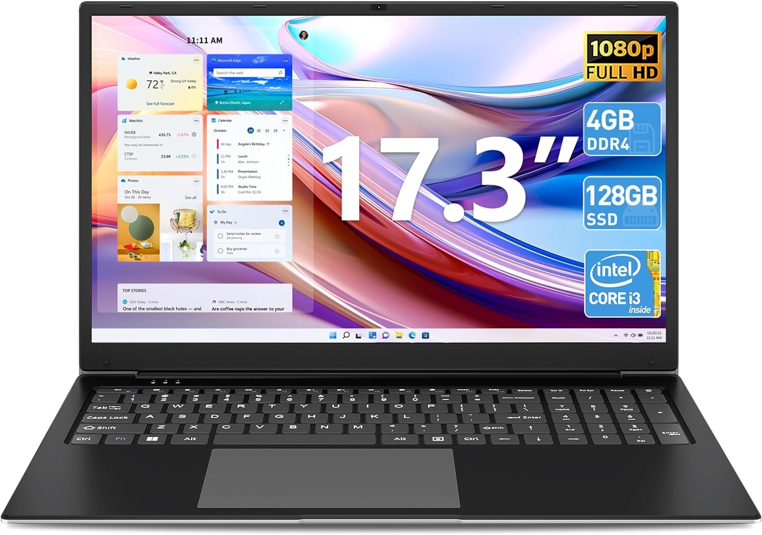 SGIN Laptop Computer, 17 inch Laptop with Intel Core i3-5005U Processor, 4GB DDR4, 128GB SSD, FHD 1920 * 1080 Display, WiFi, USB3.2, Type_C, 8000mAh Battery