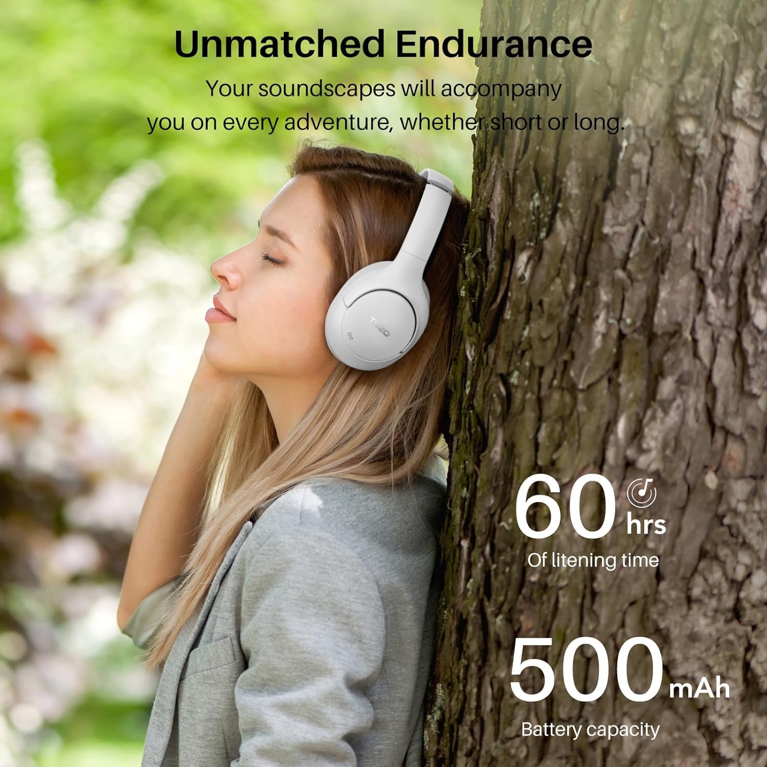 TOZO HT2 Hybrid Active Noise Cancelling Headphones, Wireless Over Ear Bluetooth Headphones, 60H Playtime, Hi-Res Audio Custom EQ via App Deep Bass Comfort Fit Ear Cups, for Home Office Travel