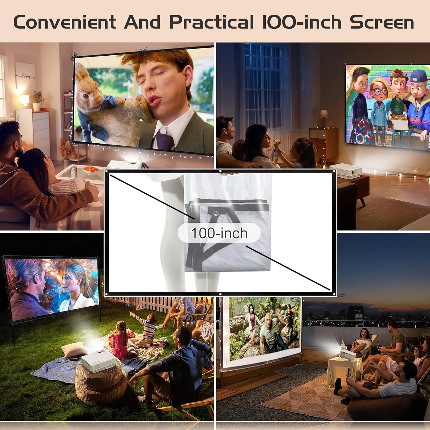 Updated Mini Projector with Bluetooth and Projector Screen, Full HD 1080P Portable Video Projector, Home Theater Movie Projector Compatible with HDMI,USB,AV,Laptop,Smartphone