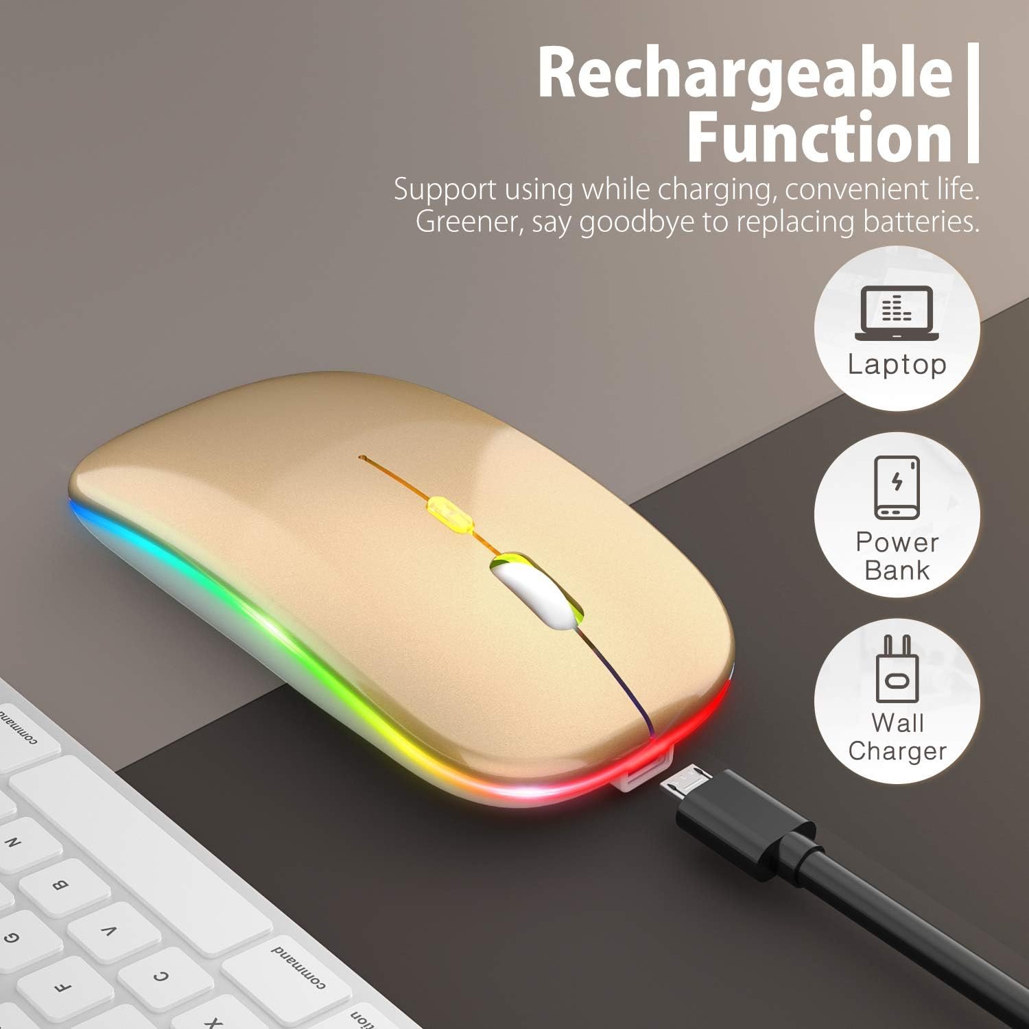 【Upgrade】 LED Wireless Mouse, Slim Silent Mouse 2.4G Portable Mobile Optical Office Mouse with USB  Type-c Receiver, 3 Adjustable DPI Levels for Notebook, PC, Laptop, Computer, MacBook (Black)