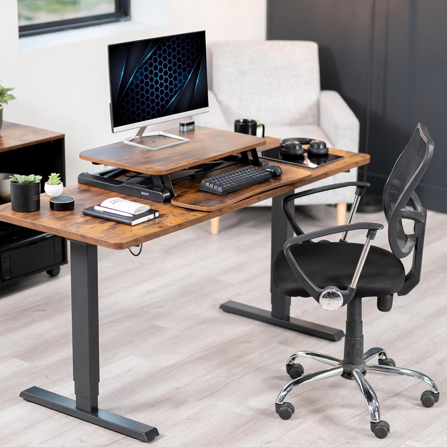 VIVO 32 inch Desk Converter, K Series, Height Adjustable Sit to Stand Riser, Dual Monitor and Laptop Workstation with Wide Keyboard Tray, Black, DESK-V000K