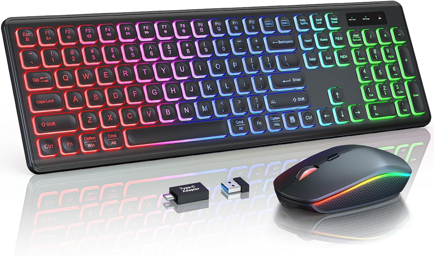 Wireless Keyboard and Mouse Combo - RGB Backlit, Rechargeable  Light Up Letters, Full-Size, Ergonomic Tilt Angle, Sleep Mode, 2.4GHz Quiet Keyboard Mouse for Mac, Windows, Laptop, PC, Trueque