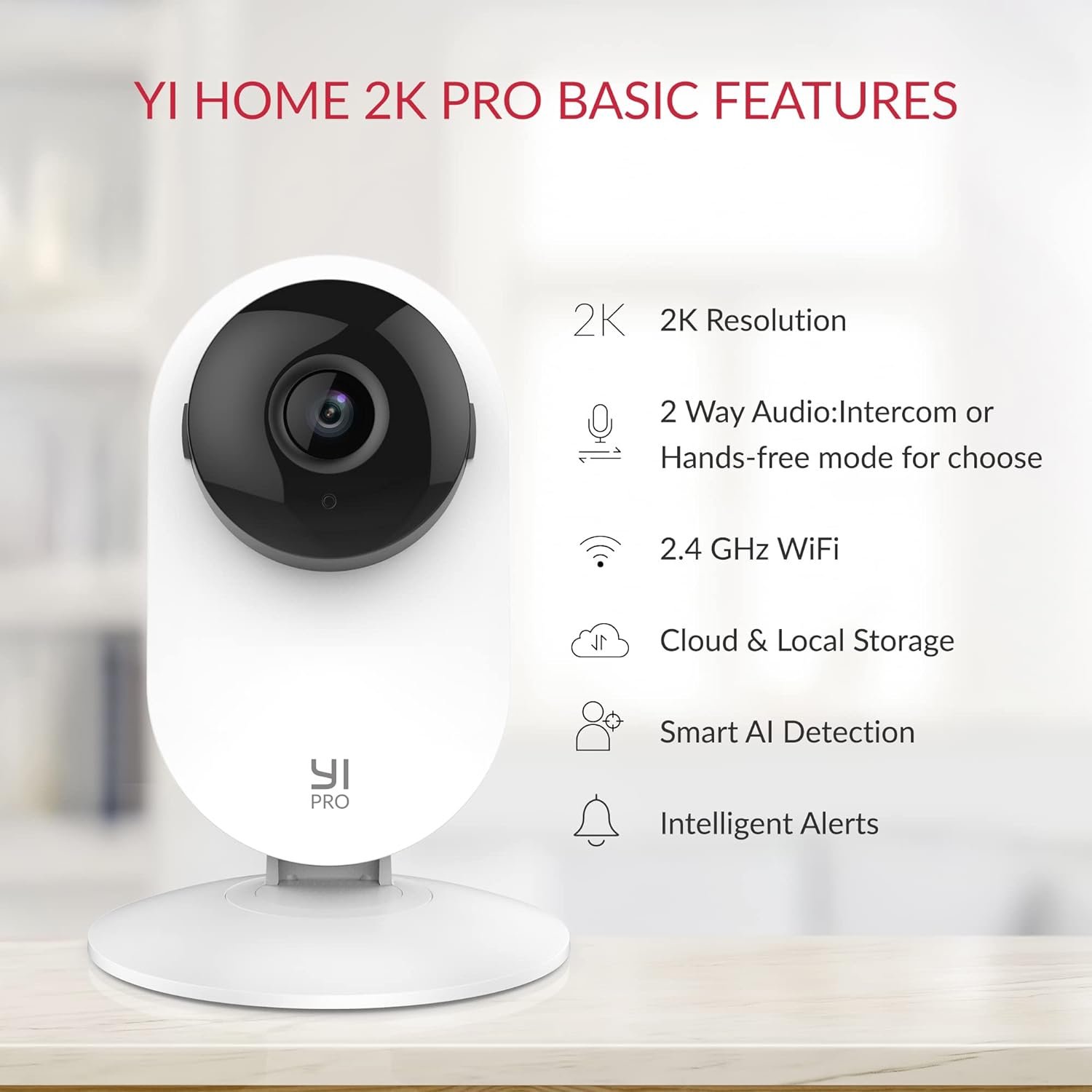 YI Pro 2K Home Security Camera, 2.4Ghz Indoor Camera with Person, Vehicle, Animal Smart Detection, Phone App for Baby, Pet, Dog Monitoring, Compatible with Alexa and Google Assistant 2Packs