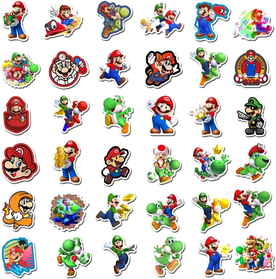 100Pcs Mario Stickers, Cartoon Game Mario Stickers for Kids, Mario Bros Decal Gifts, Waterproof Vinyl Stickers for Teen Adut Water Bottle, Laptop, Skateboard