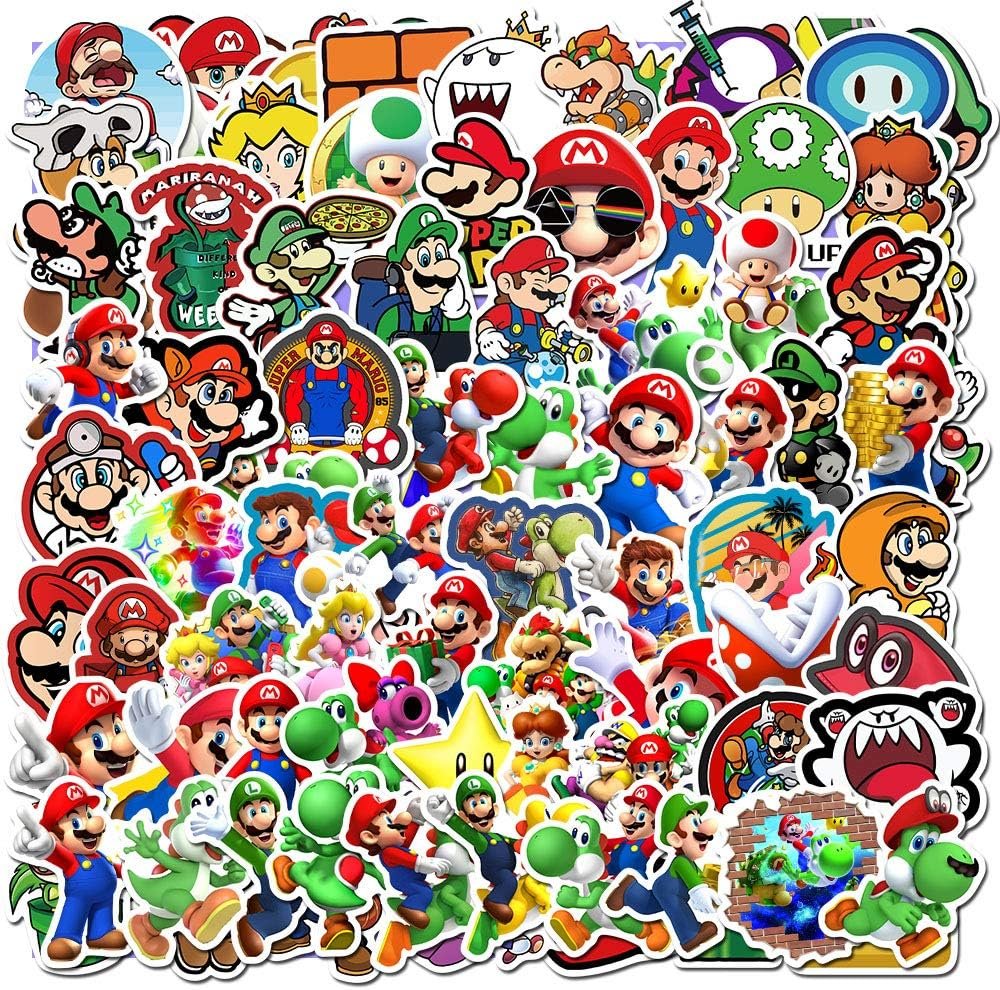 100Pcs Mario Stickers, Cartoon Game Mario Stickers for Kids, Mario Bros Decal Gifts, Waterproof Vinyl Stickers for Teen Adut Water Bottle, Laptop, Skateboard