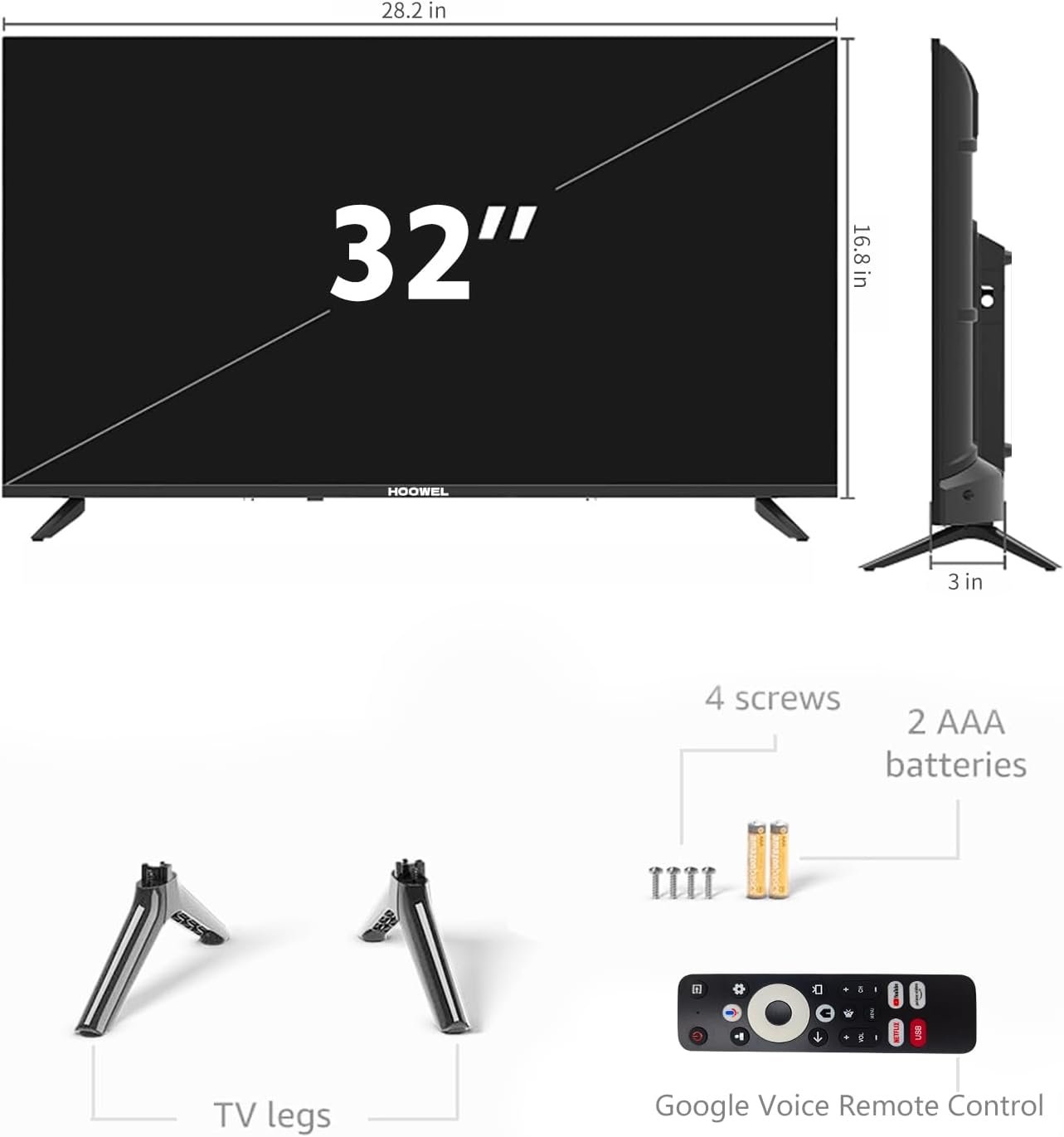 32 Inch Smart TV with LED Google TV, Google Assistant Built-in with Voice Remote, Compatible with Bluetooth, Streaming 768p HD Television (Black)