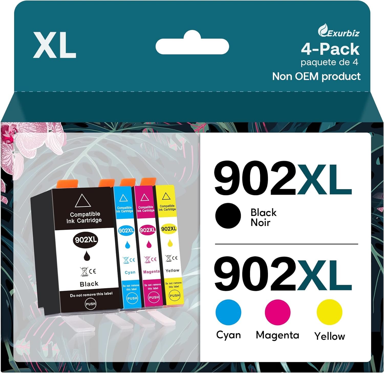 902XL Compatible for 902 XL Ink Cartridge Combo Pack High Yield Replacement Work for HP Officejet Pro 6978 6960 6962 6968 6954 6958 6950 6951 6970 Printers (Black, Cyan, Magenta, Yellow, 4 Pack)