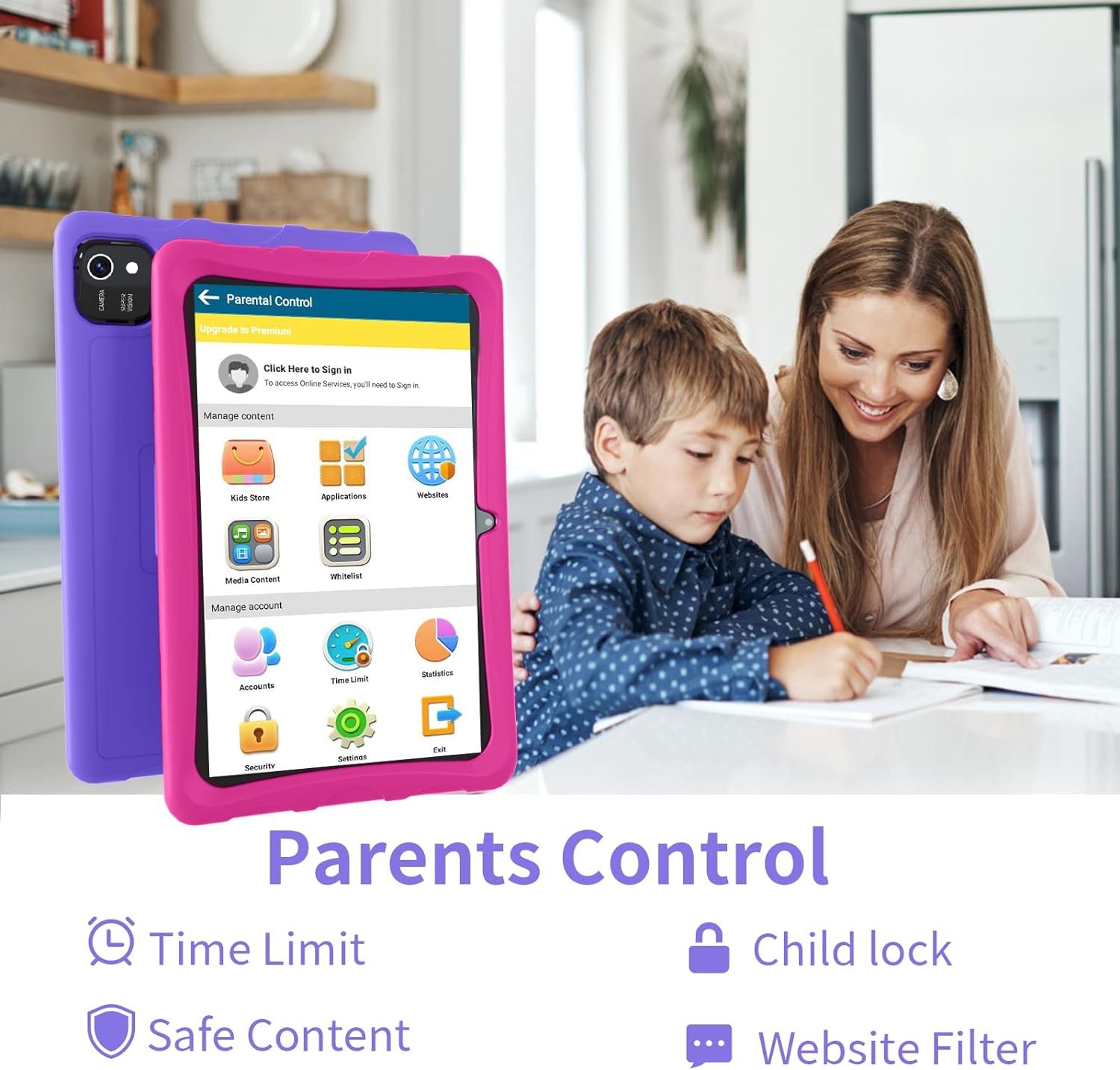 Android 13 Tablet, 10 inch Tablet for Kids with Case, 4GB RAM 64GB ROM 512GB Expand, Quad-Core Processor, 1280x800 IPS Touch Screen, GPS, WiFi, Dual Camera, Bluetooth, 6000mAh (Purple)