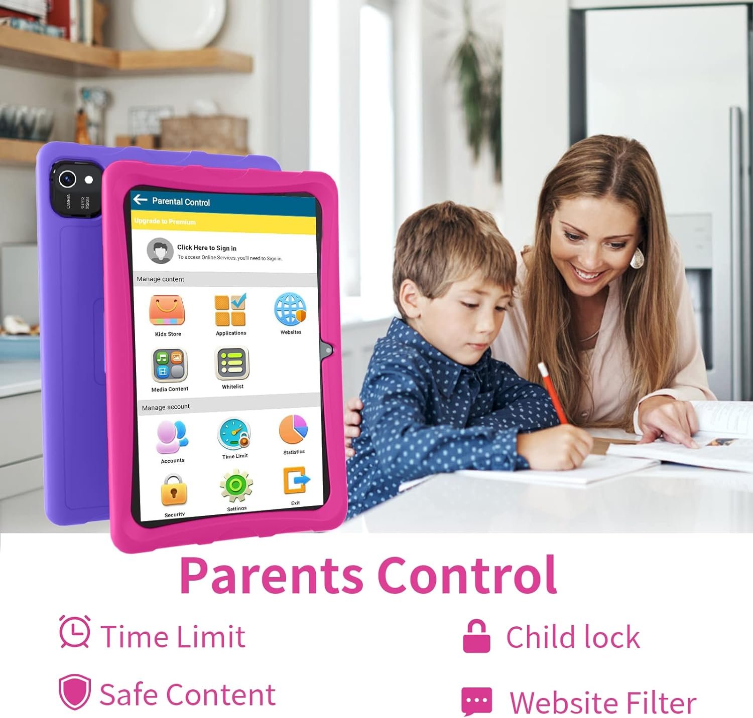 Android 13 Tablet, 10 inch Tablet for Kids with Case, 4GB RAM 64GB ROM 512GB Expand, Quad-Core Processor, 1280x800 IPS Touch Screen, GPS, WiFi, Dual Camera, Bluetooth, 6000mAh (Purple)