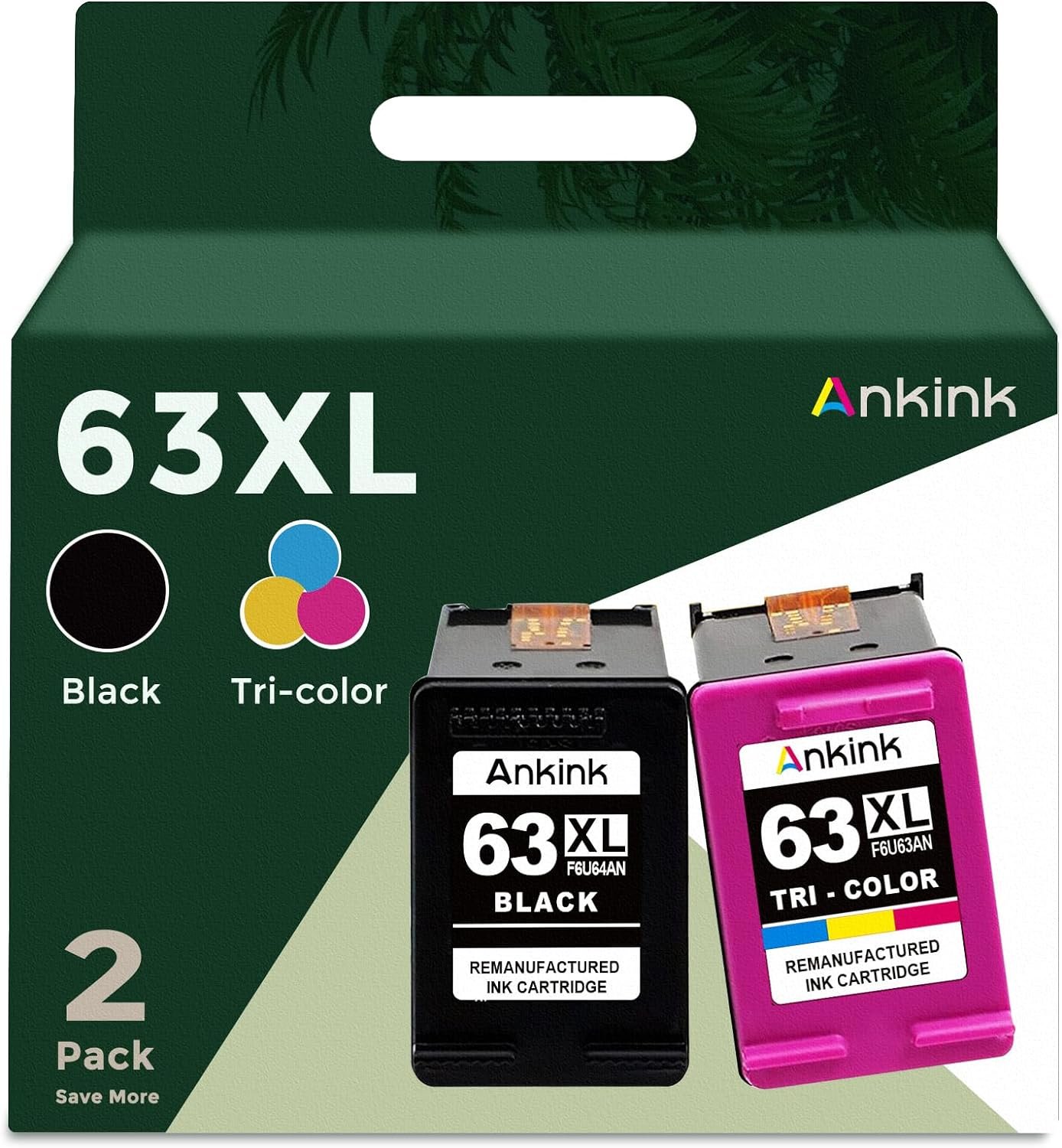 Ankink Remanufactured Ink Cartridge Replacement for HP Ink 63 63XL (Black and Color Combo Pack) Fit for HP63 3830 4650 4652 4655 5200 5252 5255 5258 4520 4512 1112 2132 3630 3632 Printers BK Tricolor