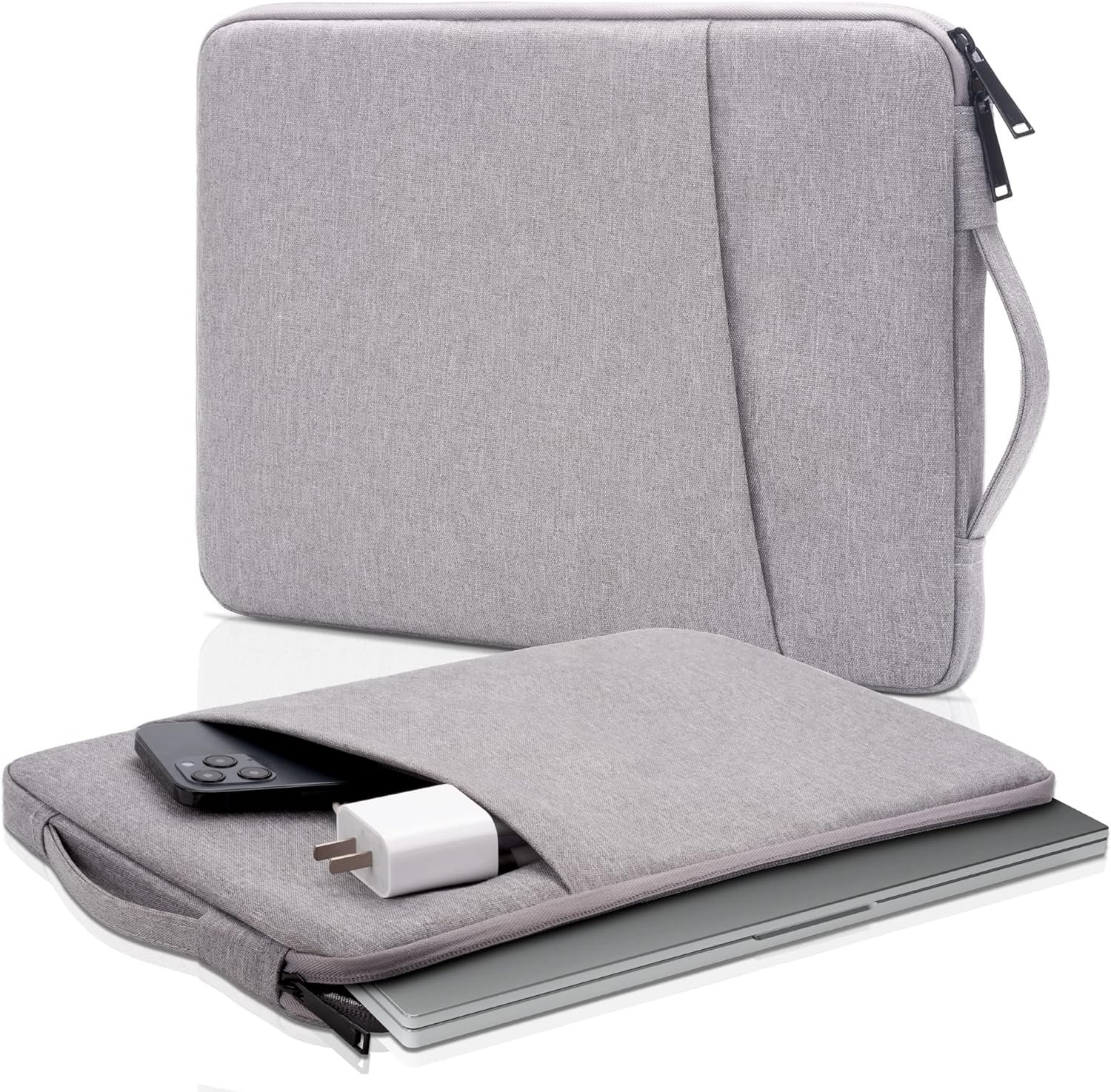 Arae Laptop Sleeve Bag Compatible with 13 inch MacBook Air Mac Pro M1 Surface Lenovo Dell HP Computer Bag Accessories Polyester Case with Pocket,Gray