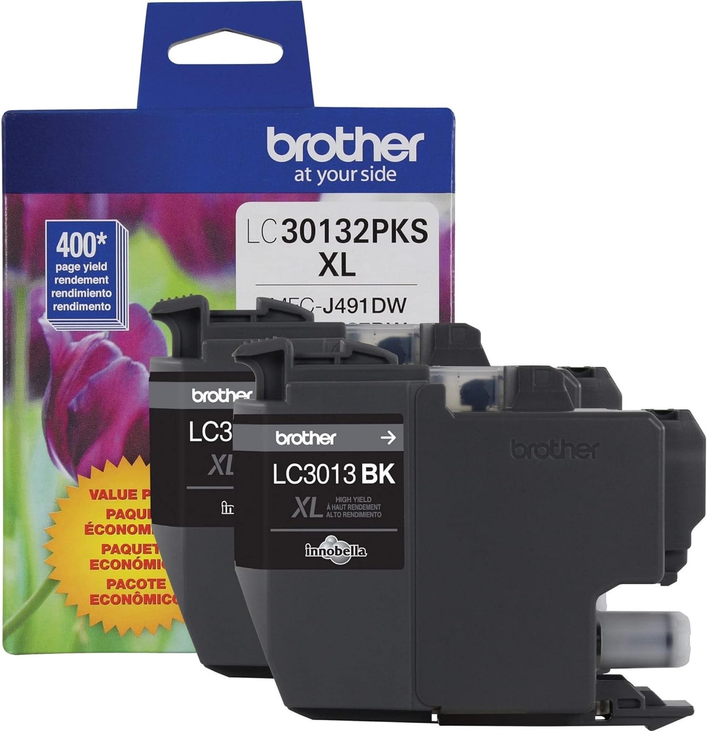 Brother Genuine LC30132PKS 2-Pack High Yield Black Ink Cartridges, Page Yield Up to 400 Pages/Cartridge, LC3013