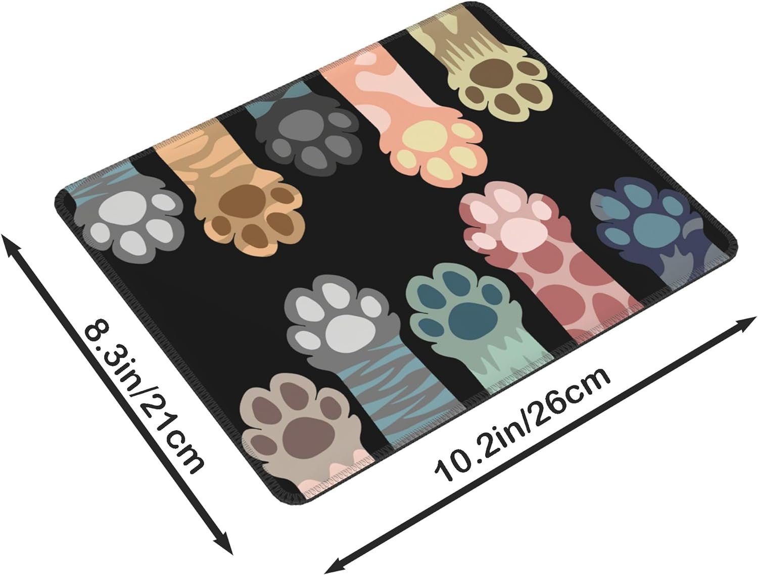 Cute Colorful Cat Paws Square Cute Mouse Pad,Mouse Pads For Wireless Mouse Desk Accessories,10X8Travel Mousepad With Non-Slip Rubber Base,Stitched Edge Mouse Pads For Desk, Computers, Laptop, Office