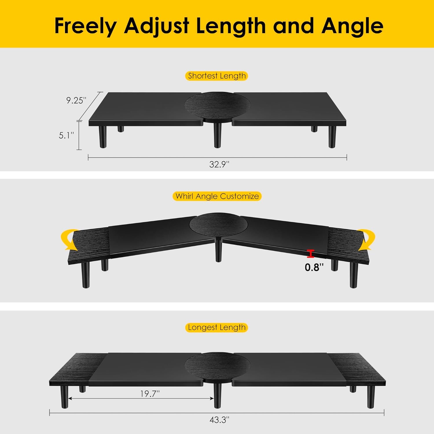 Dual-Monitor-Riser-Stand-For-Desk, Large Monitor Stand Riser For 2 Monitors With Adjustable Length Angle, Double Computer Riser For Desktop Organizer, Monitor Shelf Riser For TV Laptop Printer