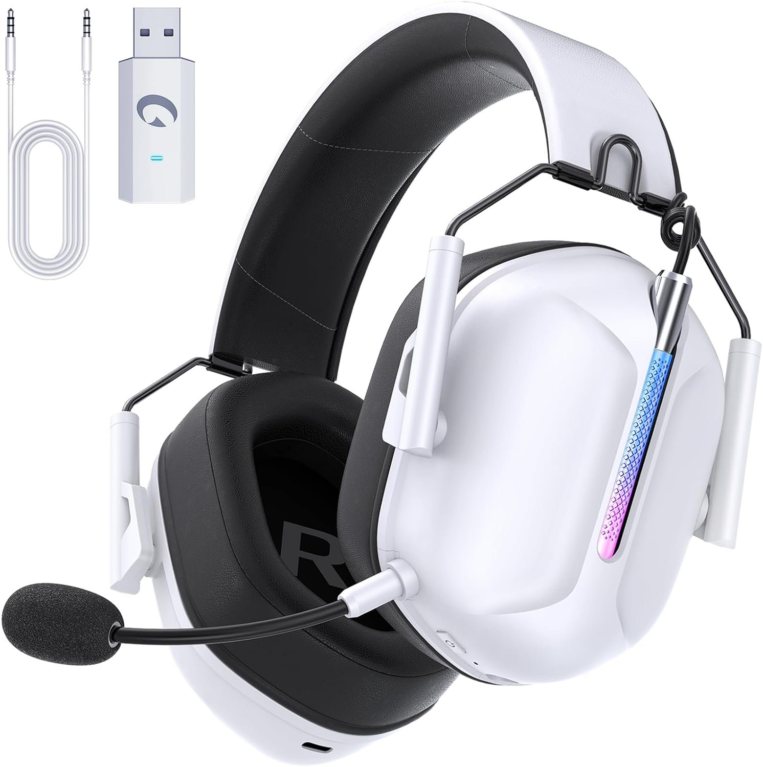 Gvyugke 2.4GHz Wireless Gaming Headset for PS5, PS4, PC, Nintendo Switch, Mac, Bluetooth 5.3 Gaming Headphones with Microphone Noise Canceling, ONLY 3.5MM Wired for Xbox Series, 40H Battery (White)