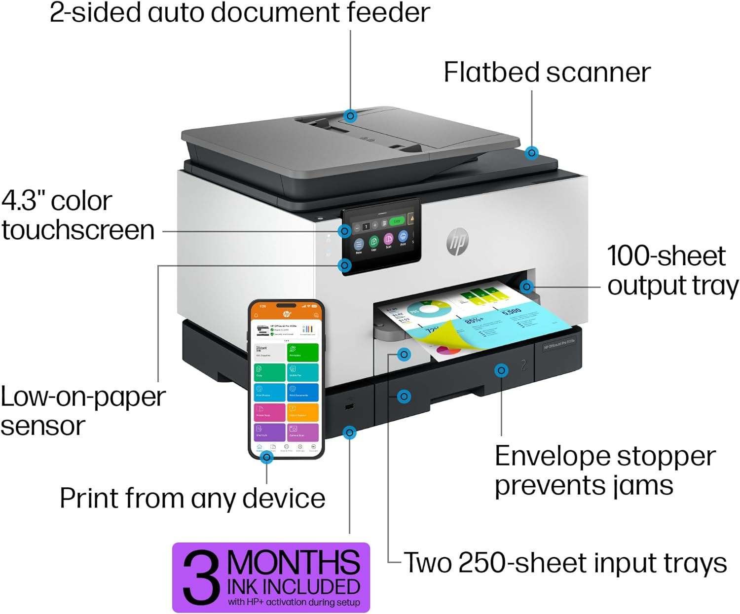 HP OfficeJet Pro 9135e All-in-One Printer, Color, Printer-for-Small Medium Business, Print, Copy, scan, fax, Wireless Instant Ink Eligible (3 months included); Two-Sided Printing; Two-Sided scanning;