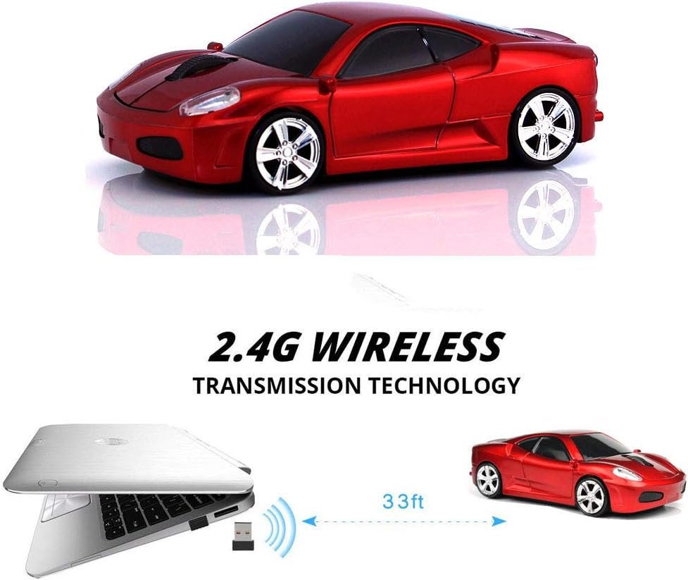 Jinfili Sleep Sport Car Shaped Wireless Computer Mouse Ergonomic Gaming Optical Mouse USB 2.4G Mini Receiver Office Accessories for PC Windows Laptop Notebook Mac