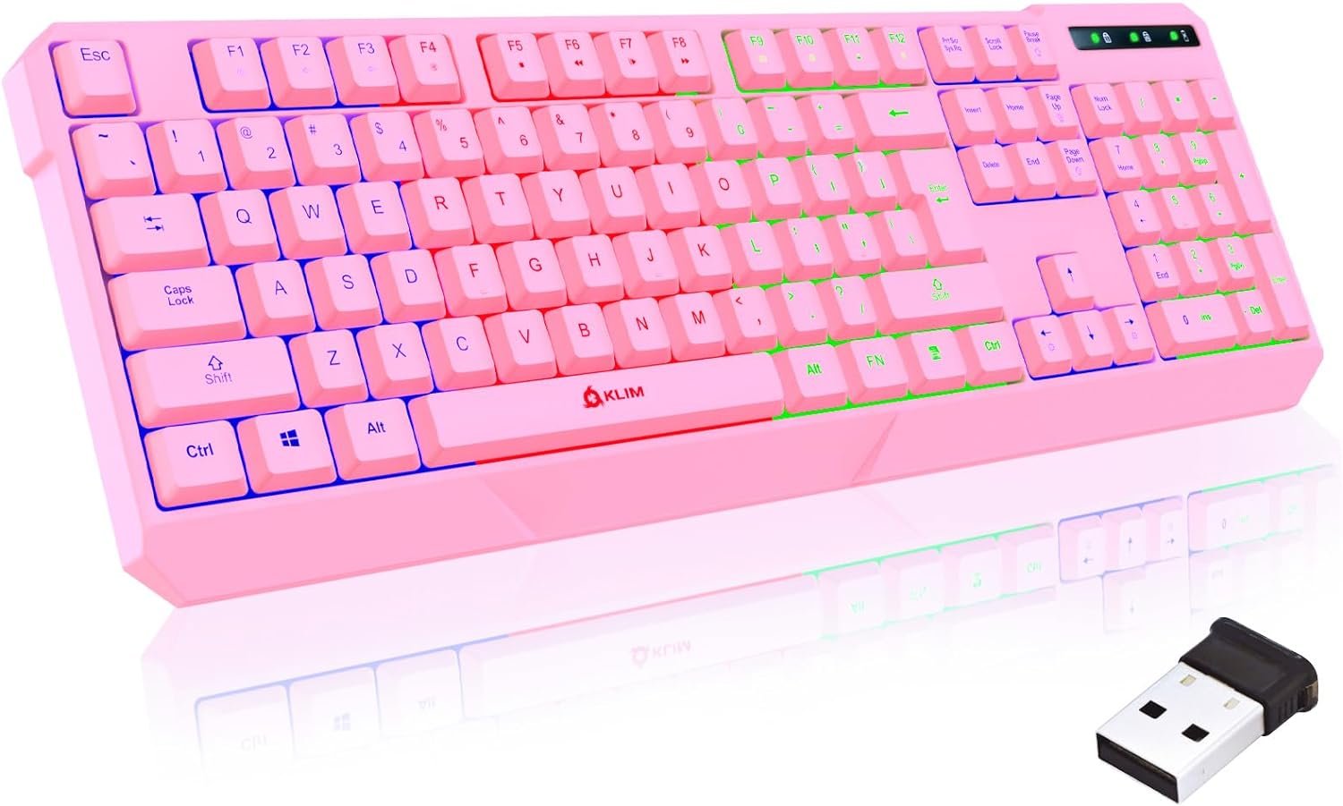 KLIM Chroma Wireless Gaming Keyboard RGB - New Version 2024 - Long-Lasting Rechargeable Battery - Quick and Quiet Typing - Water Resistant Backlit Wireless Keyboard for PC PS5 PS4 Xbox One Mac - Pink