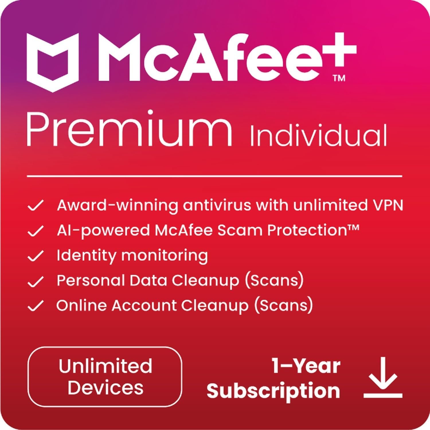 McAfee+ Premium 2024 Individual Plan | Unlimited Devices | Identity and Privacy Protection Software includes Unlimited Secure VPN, Identity Monitoring, Password Manager and Antivirus | Download