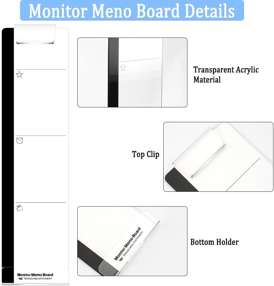 Monitor Memo Board, Office Desk Accessories, 2 Pack Monitor Message Board, Computer Memo Board, Computer Sticky Note Holder, Message Memo Panel for Office Desktop Board Easy to Use Suitable for Office