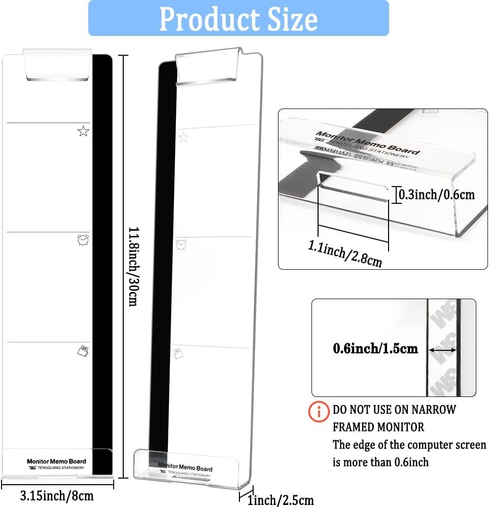 Monitor Memo Board, Office Desk Accessories, 2 Pack Monitor Message Board, Computer Memo Board, Computer Sticky Note Holder, Message Memo Panel for Office Desktop Board Easy to Use Suitable for Office