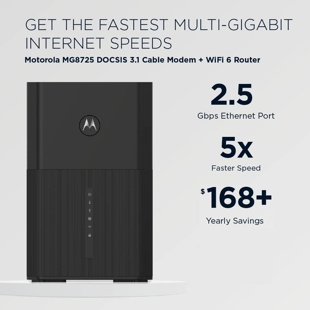 Motorola MG7700 Modem WiFi Router Combo with Power Boost | Approved by Comcast Xfinity, Cox and Spectrum | for Cable Plans Up to 800 Mbps | DOCSIS 3.0 + Gigabit Router