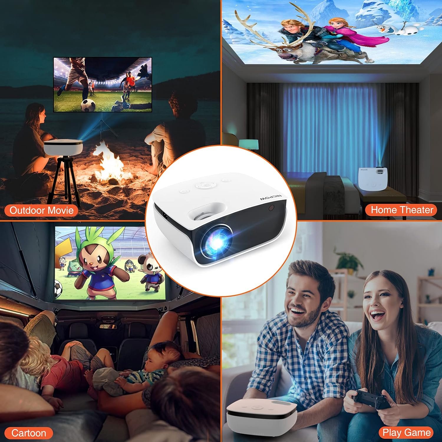 Outdoor Projector, Mini Projector for Home Theater, 1080P and 240 Supported Movie Projector 7500 L Portable Home Video Projector Compatible with Smartphone/TV Stick/PS4/PC/Laptop