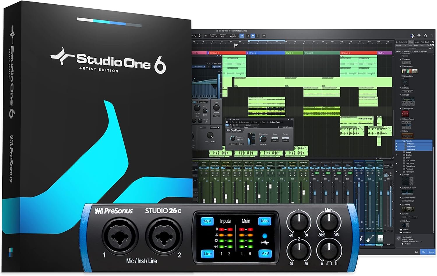 PreSonus Studio 26c 2x4, 192 kHz, USB Audio Interface with Studio One Artist and Ableton Live Lite DAW Recording Software