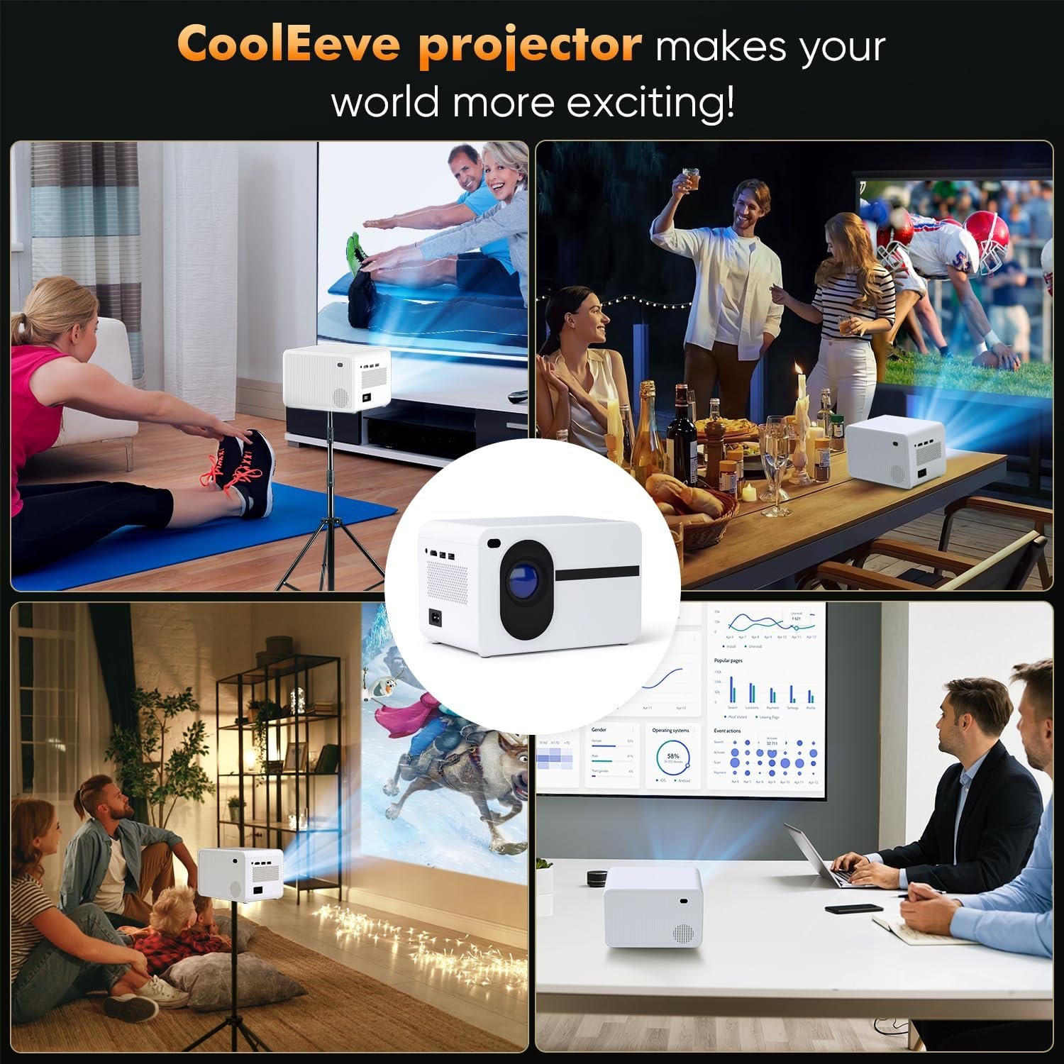 Projector with WiFi and Bluetooth, CoolEeve Portable Mini Projectors 12000L for Outdoor/Indoor, Support Native 1080P Full HD Video Movie Projector, Compatible with iOS  Android Phone,PC,PS5 ,TV Stick