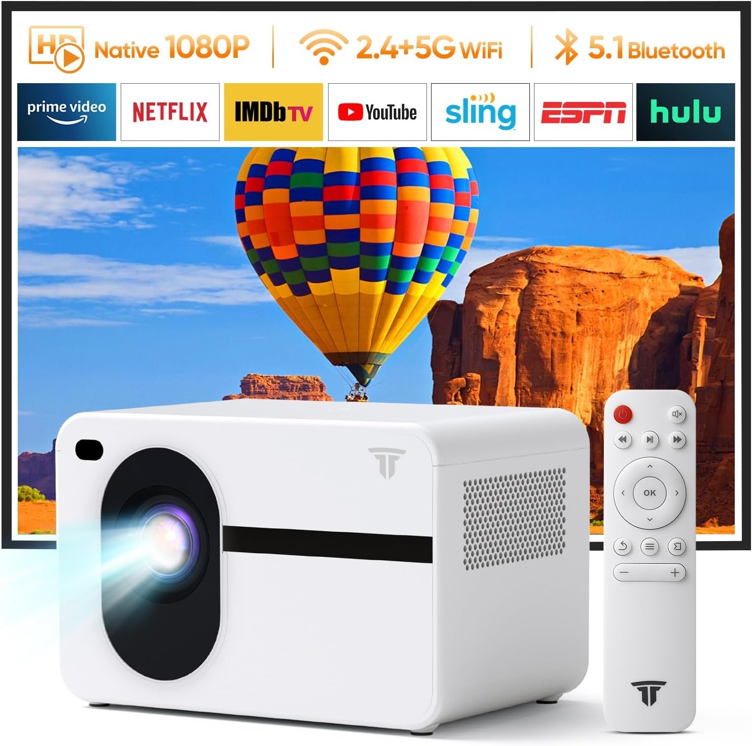 Projector with WiFi and Bluetooth, CoolEeve Portable Mini Projectors 12000L for Outdoor/Indoor, Support Native 1080P Full HD Video Movie Projector, Compatible with iOS  Android Phone,PC,PS5 ,TV Stick