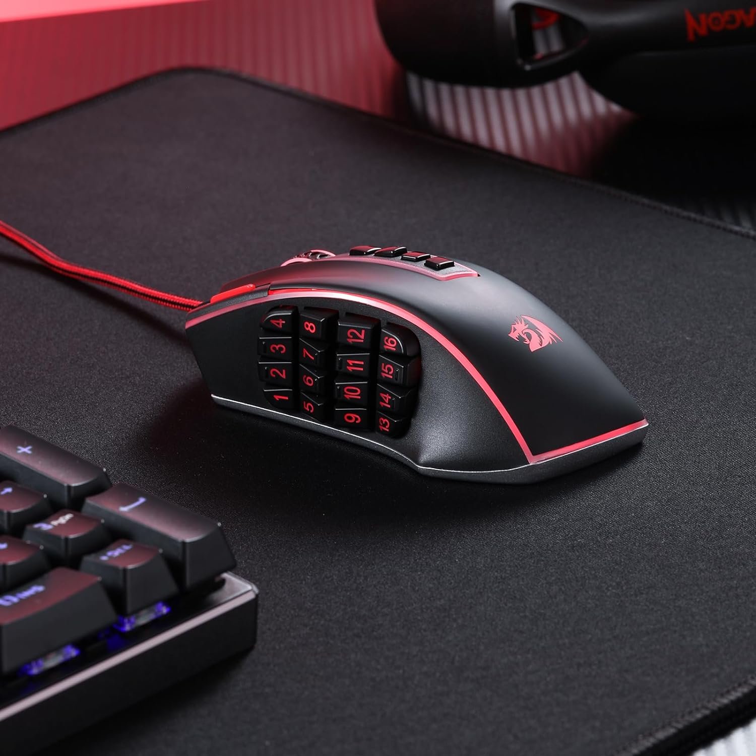 Redragon M908 Impact RGB LED MMO Gaming Mouse with 12 Side Buttons, Optical Wired Ergonomic Gamer Mouse with Max 12,400DPI, High Precision, 20 Programmable Macro Shortcuts, Comfort Grip